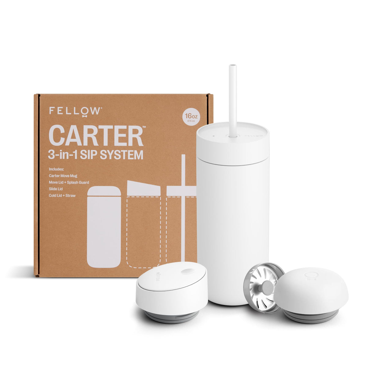 Fellow Carter 3-in-1 Ceramic Lined Travel Coffee Mug Tumbler 16 oz