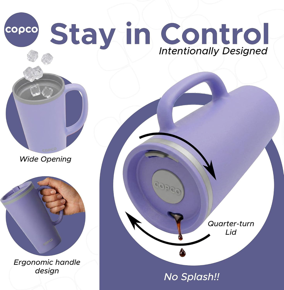 Copco 16 Oz Cone Insulated Travel Mug with Handle (Light Purple)