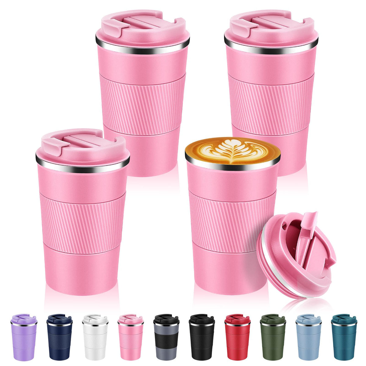 Volhoply 13 oz Stainless Steel Insulated Travel Coffee Cup with Fip Lid,Reusable Double Wall Vacuum Metal Coffee Mug,Portable to Go Leak Proof Cafe Mugs for Hot & Cold Drinks(Pink,1)