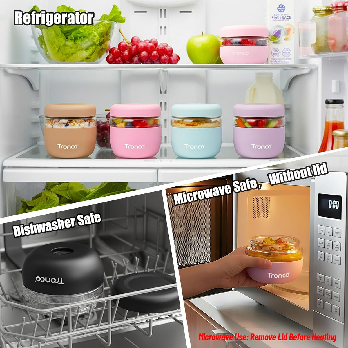 Tronco 16 oz Glass Food Storage & Lunch Bowl Containers with Airtight Lids
