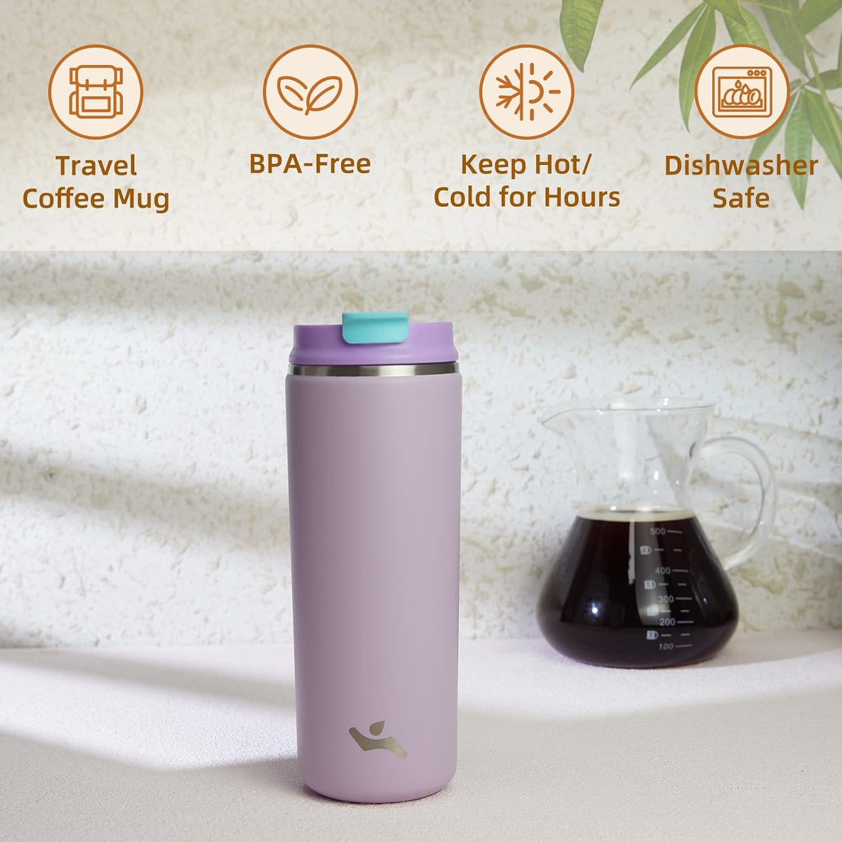 Konokyo 16oz Travel Coffee Mug with Lid, Insulated Stainless Tumbler