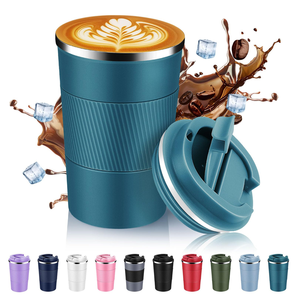 Volhoply 13 oz Stainless Steel Insulated Travel Coffee Cup with Fip Lid,Reusable Double Wall Vacuum Metal Coffee Mug,Portable to Go Leak Proof Cafe Mugs for Hot & Cold Drinks(Pink,1)