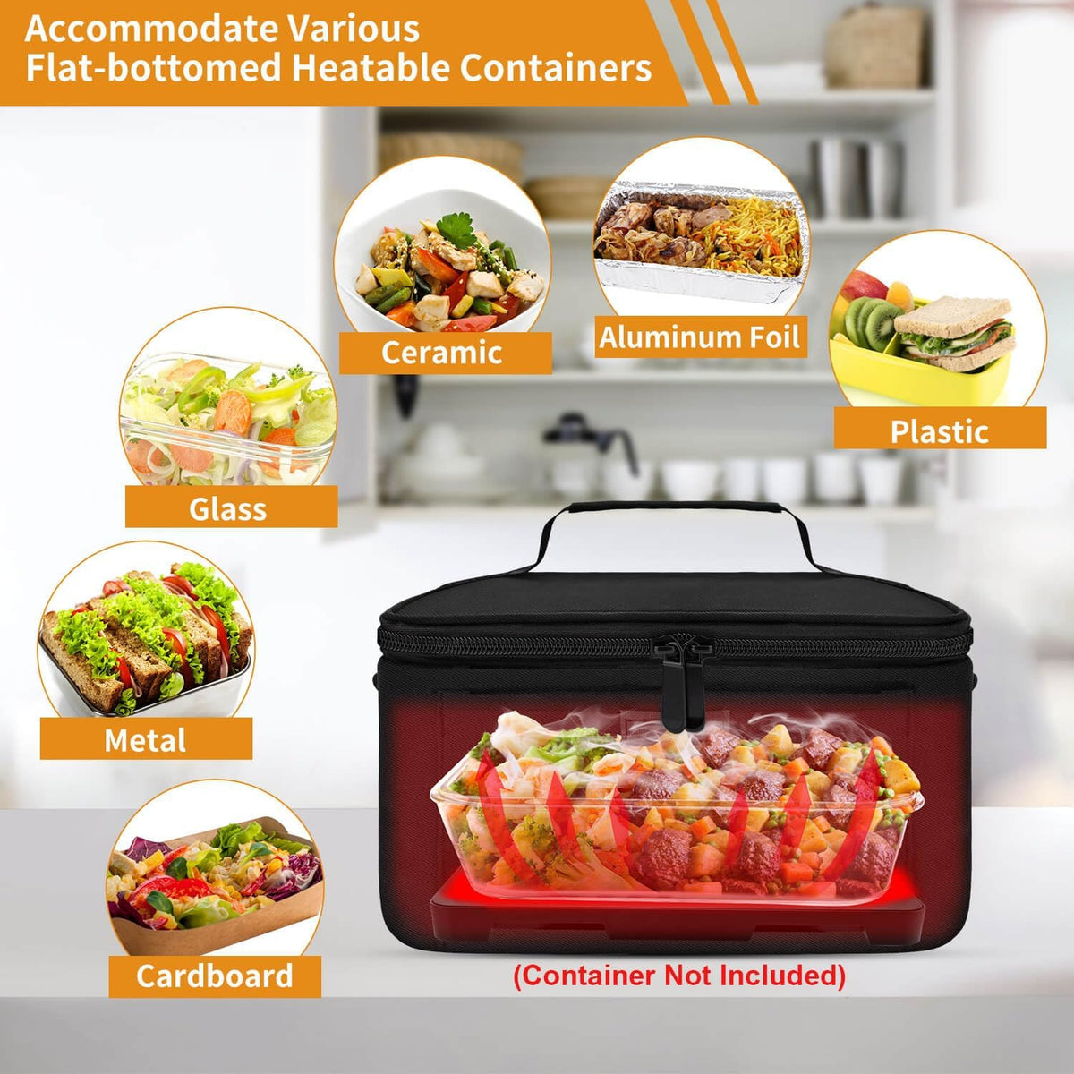 Aotto Portable Oven, Electric Lunch Box Food Heater - 12V/24V/110V 3-in-1 Car Food Warmer - Mini Personal Microwave Heated Lunch Box Warmer for Car, Truck, Travel, Office & Home Use - Black