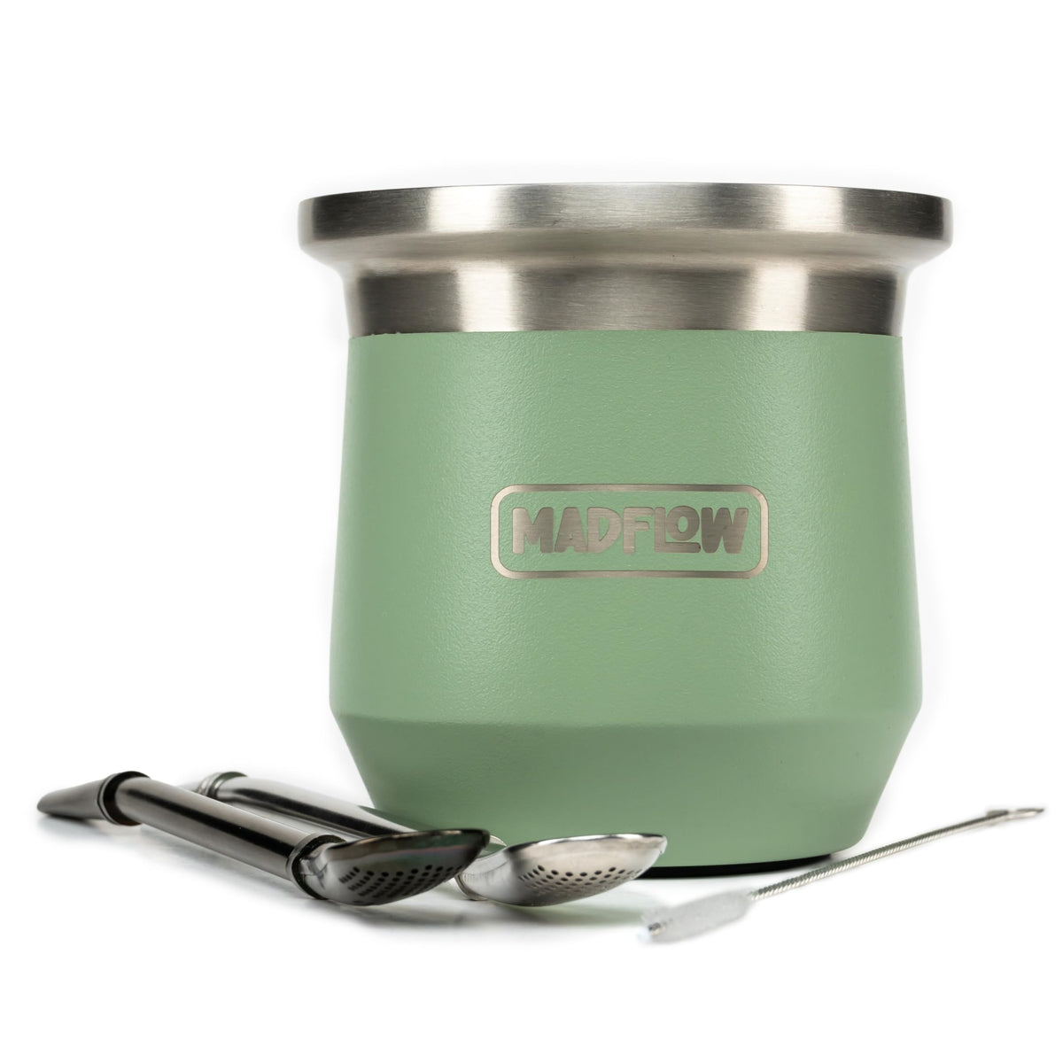 MADFLOW Yerba Mate Cup. Stainless Steel Mate Cup with 2 Bombillas. Double Wall Vacuum Insulated Yerba Mate Gourd. Unique Mate Cup And Bombilla Set