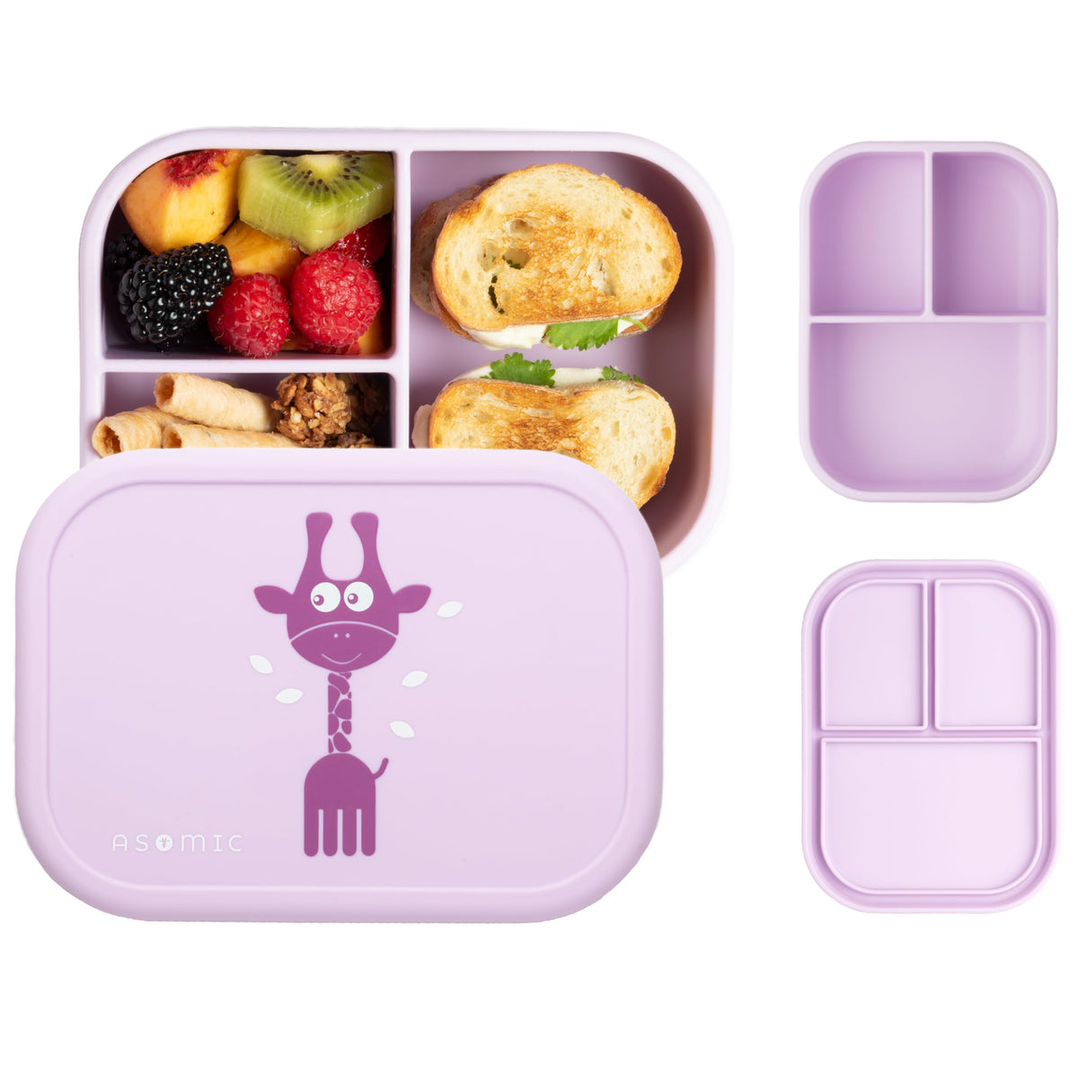 ASOMIC Silicone Bento Box for Toddlers & Kids, 3 Compartments, Crocodile