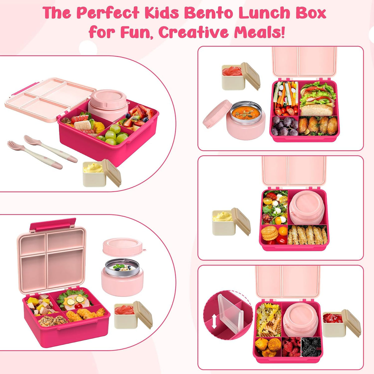 Aimsnk Lunch Box Kids with Thermo Insulated Lunch Bag for School, Pink
