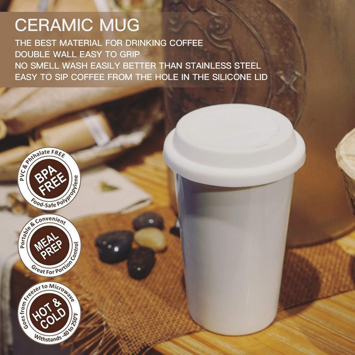 Double Wall Insulated Ceramic Cup, I Am Not a Paper Cup, 12oz, White