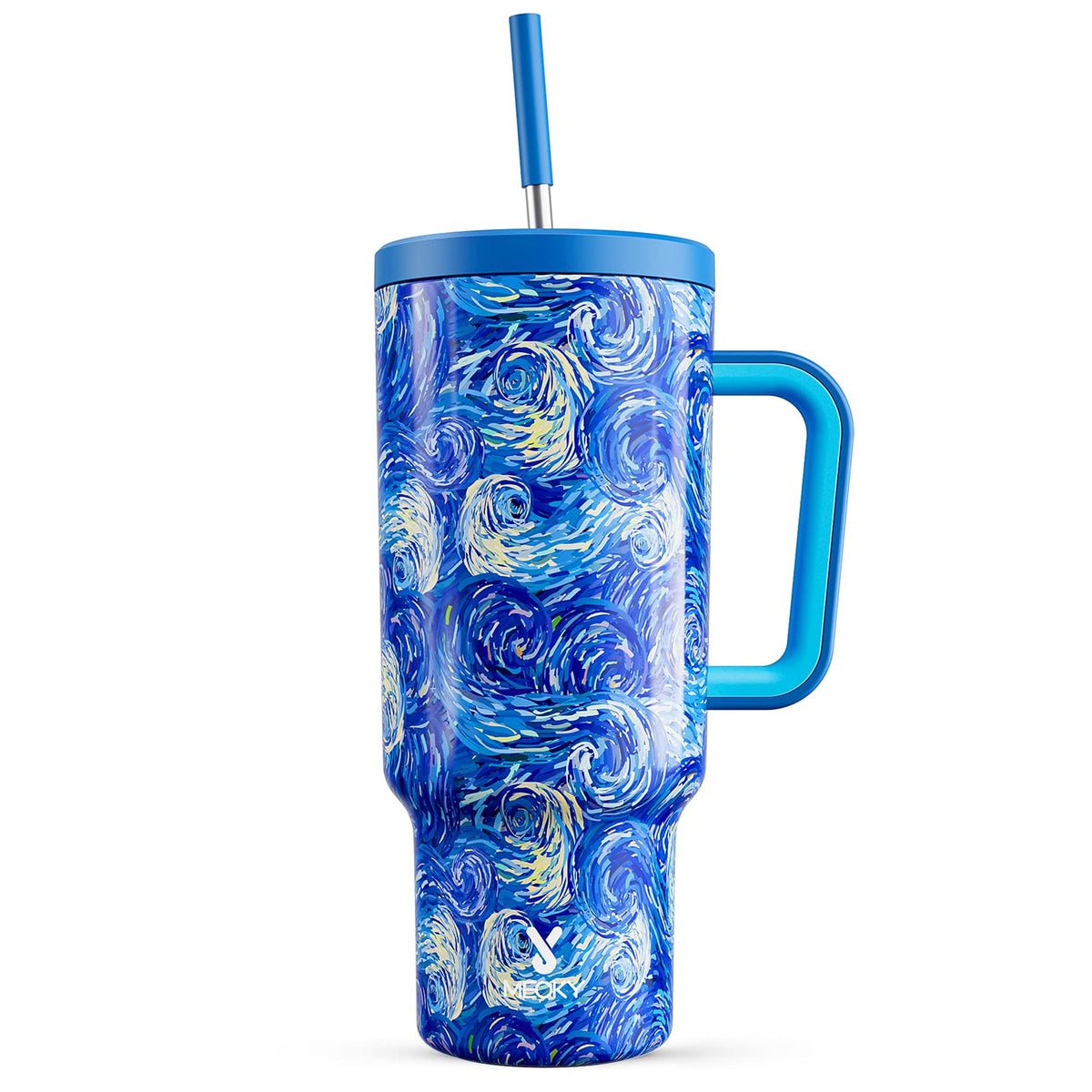 Meoky 40oz Tumbler with Handle, Leak-proof Lid and Straw, Insulated Coffee Mug Stainless Steel Travel Mug, Keeps Cold for 34 Hours or Hot for 10 Hours (Night)