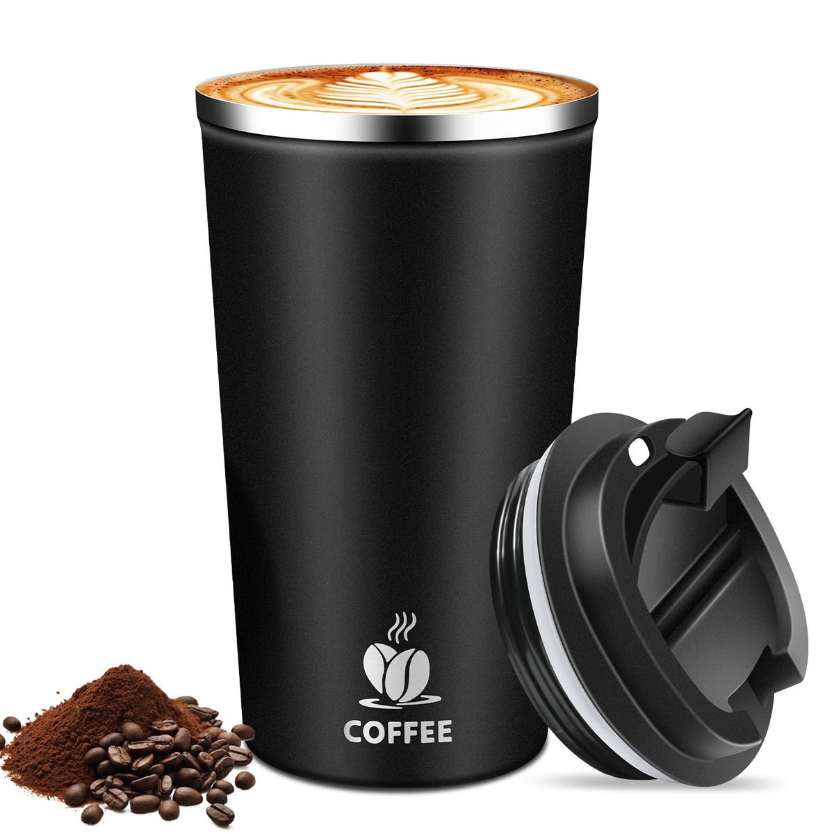 17oz Insulated Travel Coffee Mug with Flip Lid – Leakproof Stainless Steel Insulated Coffee Tumblers, Reusable Coffee Cup for Hot & Cold Drinks, Perfect for Camping & On-the-Go
