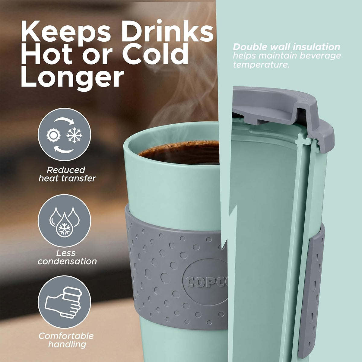 Copco Acadia Travel Mug with Lid, 16 Oz - Aqua & Gray, Set of 2