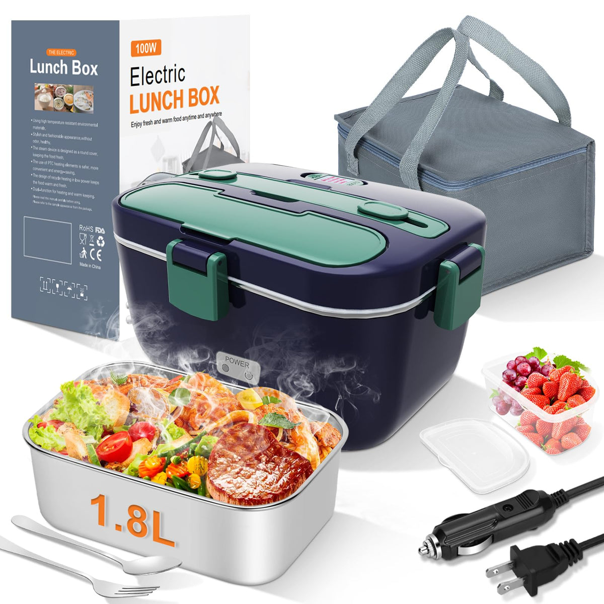 DUPASU Electric Lunch Box Food Warmer, 1.8L Heated Lunch Box for Adults