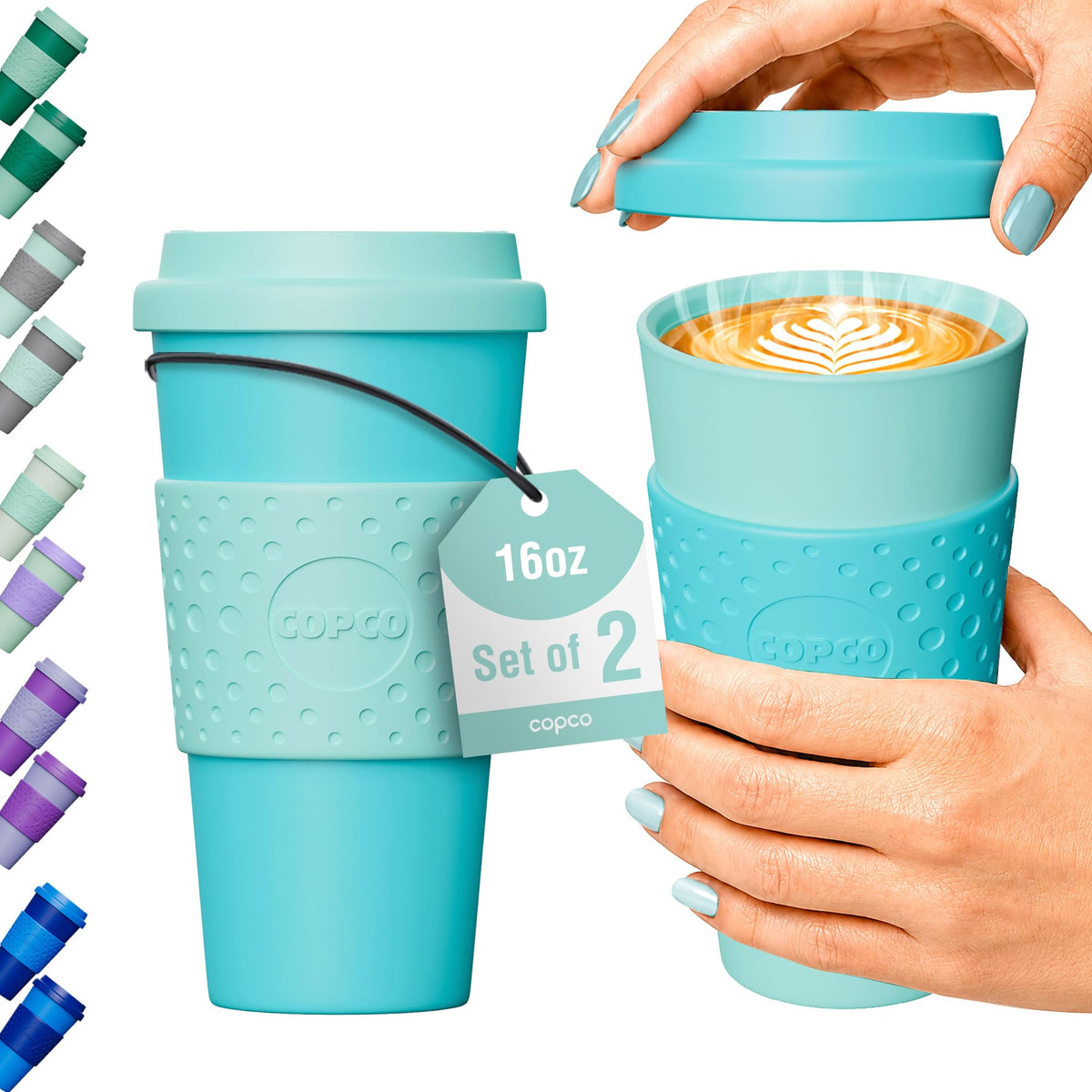 Copco Acadia Travel Mug with Lid, 16 Oz - Aqua & Gray, Set of 2