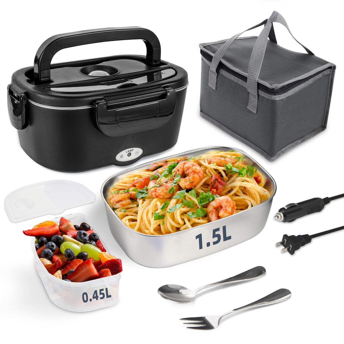 1.8L Heated Lunch Box for Men, Portable Food Warmer for Car/Truck/Office