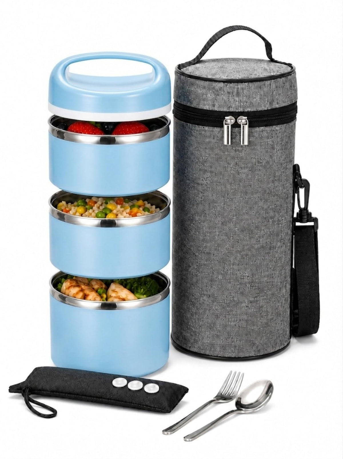 Lille Home Stackable Stainless Steel Thermal Lunch Box, 43OZ/1.38L