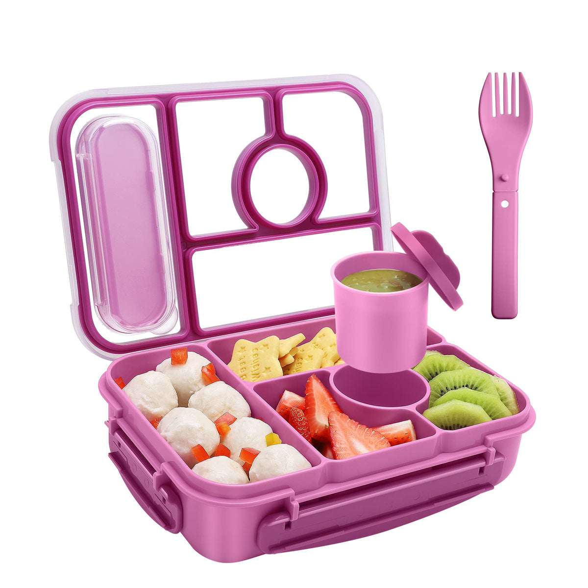 Amathley Bento Box Adult Lunch Box Kids,Lunch Containers for Adults/Kids/Toddler,5 Compartments Bento Lunch Box with Sauce Vontainers,Microwave & Dishwasher & Freezer Safe,BPA-Free (Red lily)