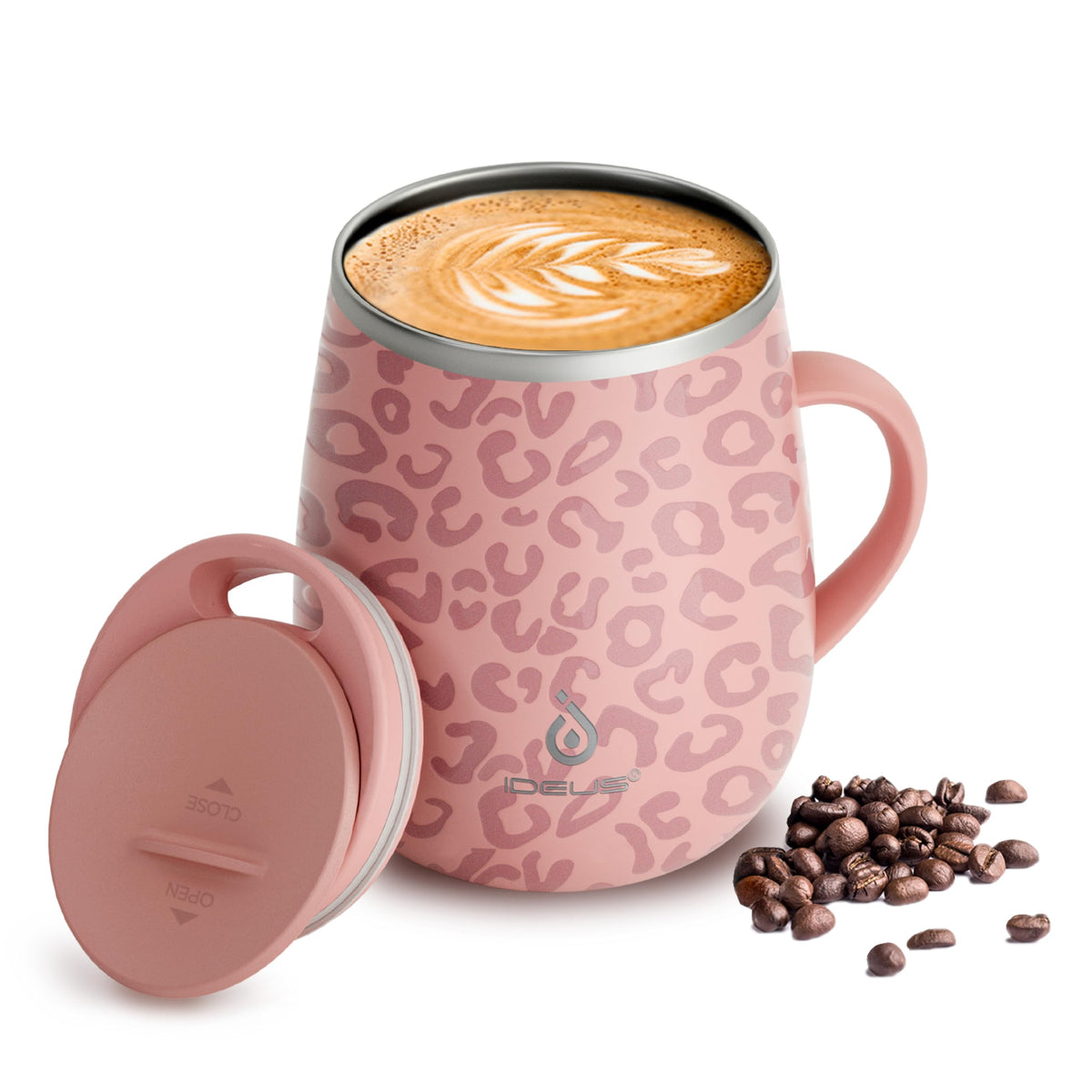 Ideus 16 oz Insulated Coffee Mug with Lid and Handle (Sakura Pink 2.0)