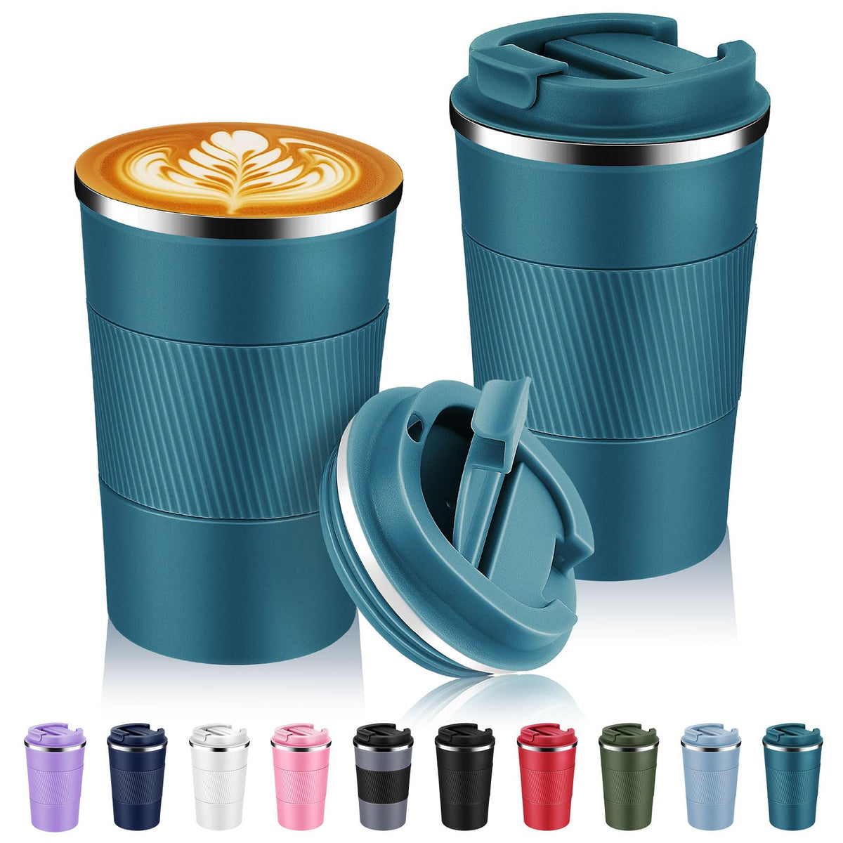 Volhoply 13 oz Stainless Steel Insulated Travel Coffee Cup with Fip Lid,Reusable Double Wall Vacuum Metal Coffee Mug,Portable to Go Leak Proof Cafe Mugs for Hot & Cold Drinks(Pink,1)