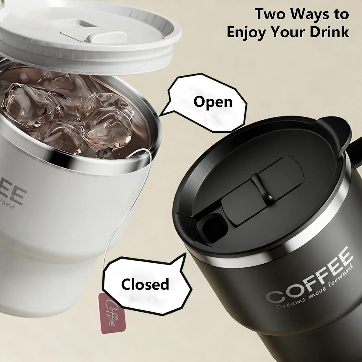 12 oz Insulated Coffee Mug with Lid and Handle, Double Wall Vacuum Insulated, Stainless Steel, Travel Cup for Hot or Cold Drinks