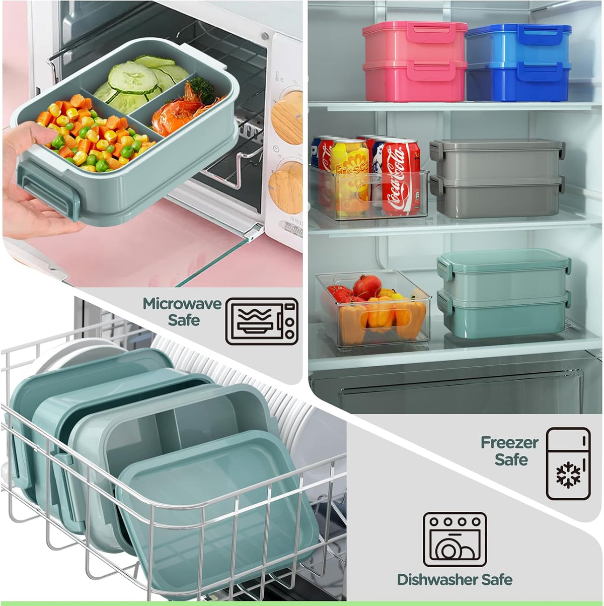 DaCool 2 Pack Adults Lunchbox Bento Box 74 OZ Stackable Lunch Box for Kids Adults Men Women Teens Leakproof Bento Large Lunch Box Container with Fork Spoon Sauce Box for School Work,Grey,Morandi-Green