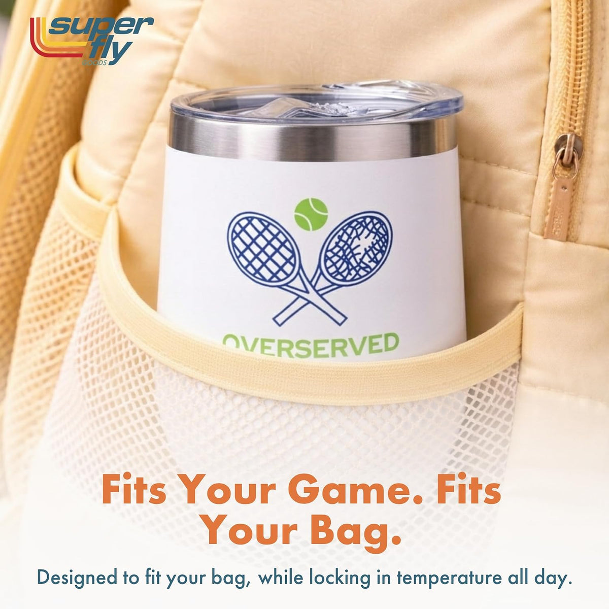 Super Fly Goods - 12 oz Tennis Mug – Insulated Stainless Steel Tumbler with Lid | Keeps Beverages Hot or Cold | Cool Gifts for Women, Dad & Players, Unique Gift Idea (Tennis)