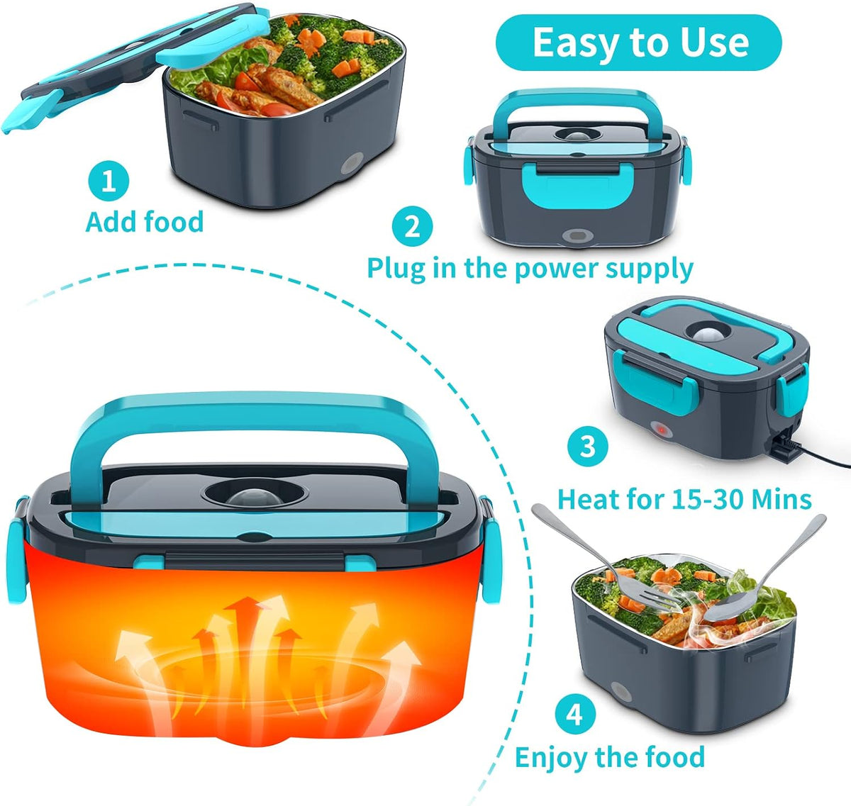 CHARMDOO Electric Lunch Box, Food Warmer Heater 12V 24V 110V