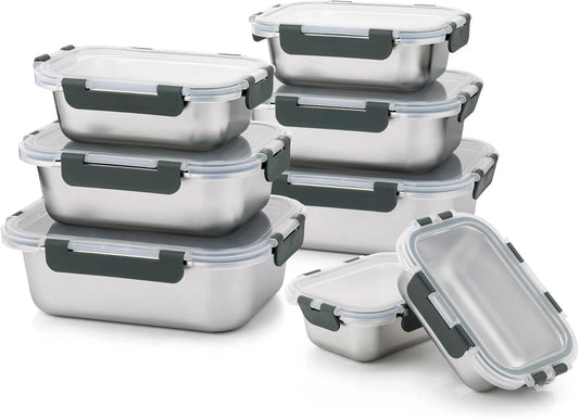 8 PCS Stainless Steel Lunch Box 4-Size Food Storage Containers with Lids