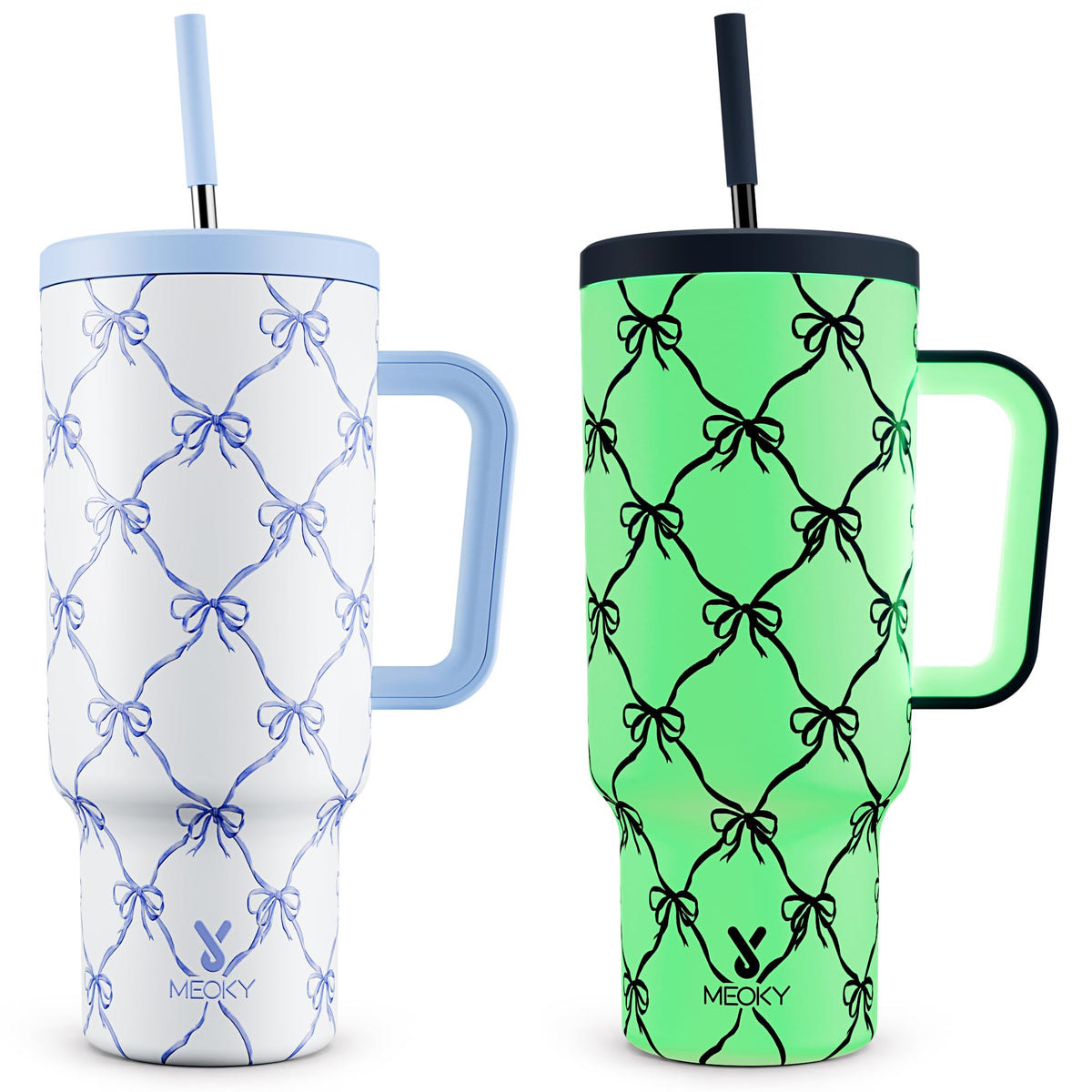 Meoky 40oz Tumbler with Handle, Leak-proof Lid and Straw, Insulated Coffee Mug Stainless Steel Travel Mug, Keeps Cold for 34 Hours or Hot for 10 Hours (Night)