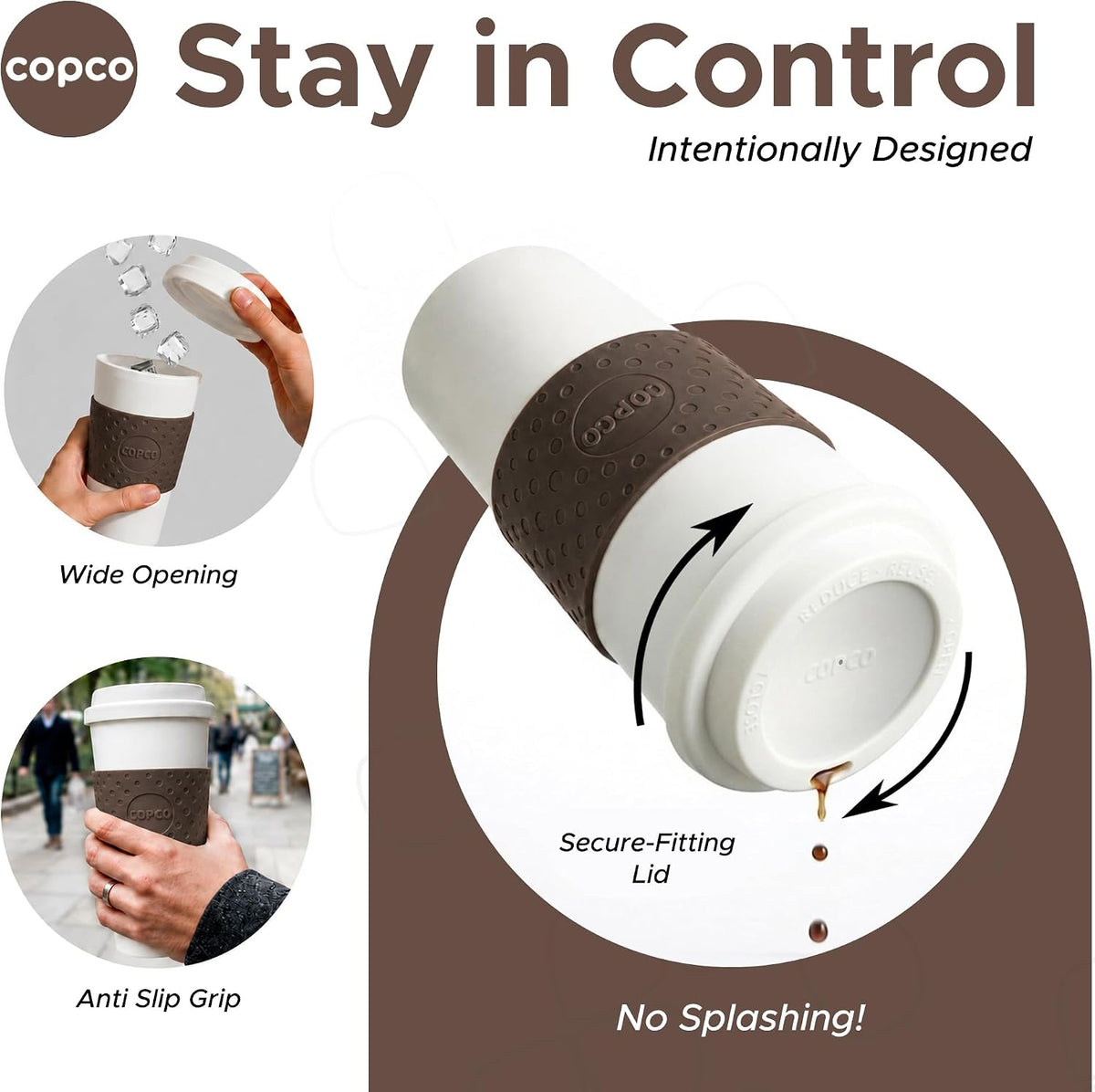 Copco 16oz Acadia Travel Mug, Set of 3 - Spill-Resistant (Brown)
