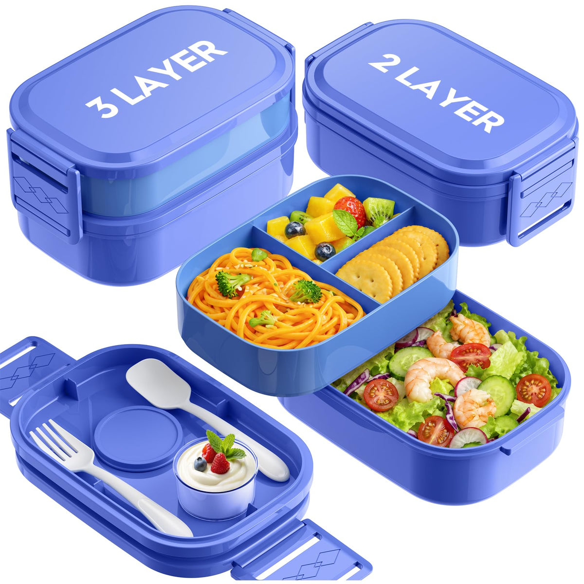 Bento Lunch Box, 65 oz 3-Tier Stackable Lunch Container, Adjustable 2/3 Tier Design, BPA-Free Food-Grade Plastic, Leakproof, Microwave & Dishwasher Safe, Pink