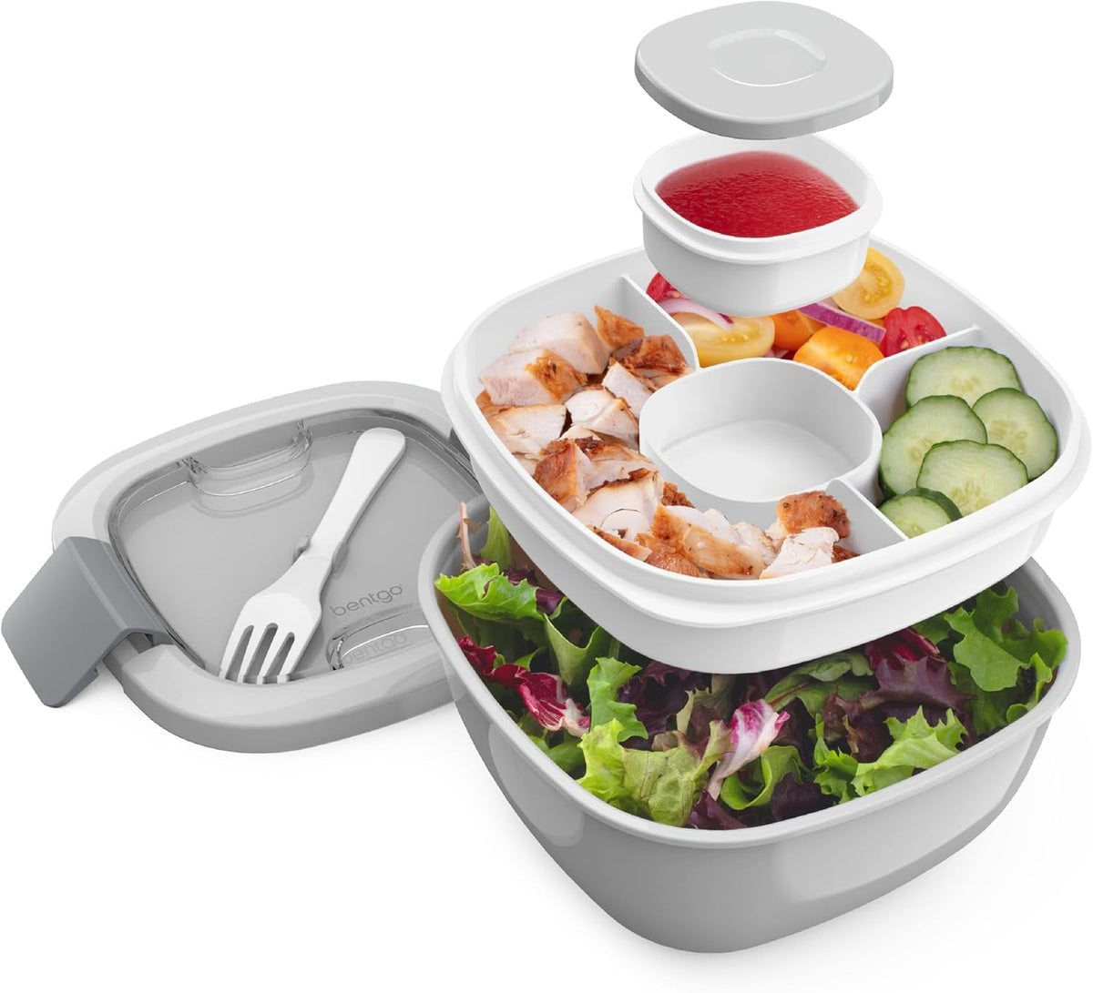 Bentgo Salad Container, Lunch Bowl with 4-Compartment Toppings Tray, 54 oz