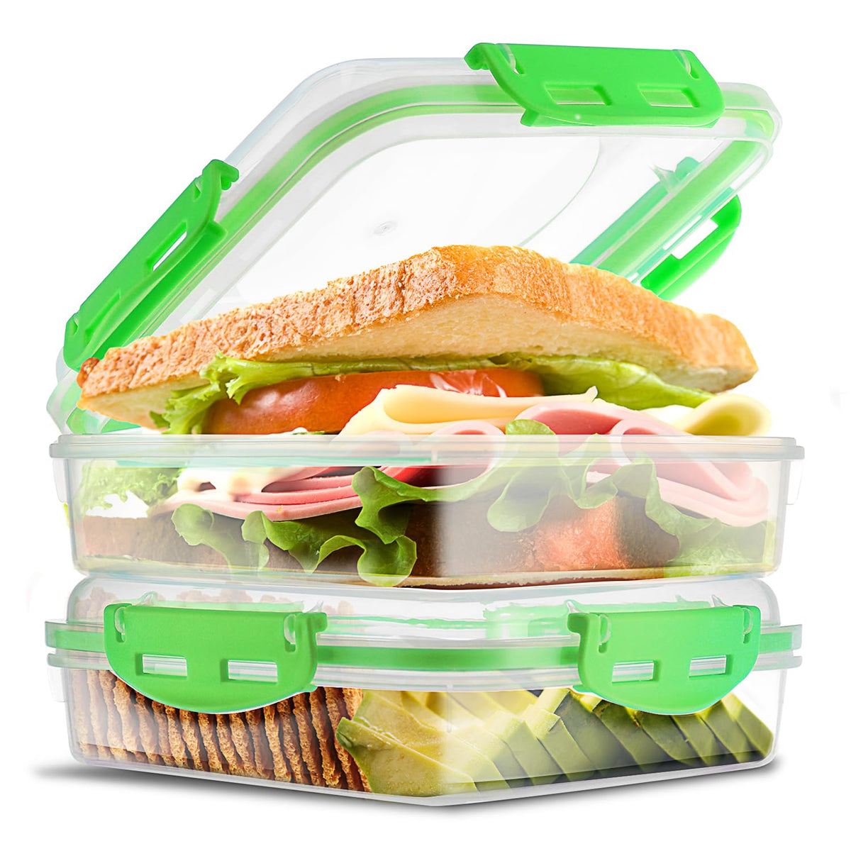 Tafura 2 Pack Sandwich Containers with Lids, BPA-Free, Black