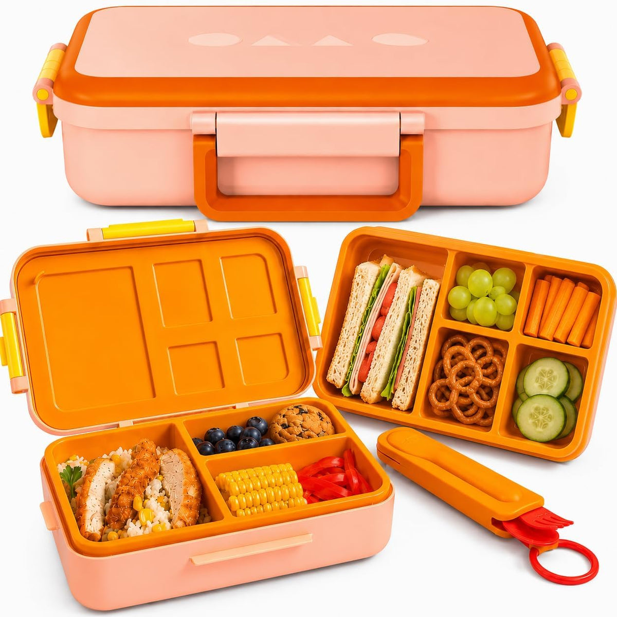 ovve Bento Box for Kids & Cutlery Set – Leakproof Kids Lunch Box, Interchangeable Inserts, BPA-Free, Dishwasher Safe Lunch Containers for School, Preschool, Toddler (Orange)