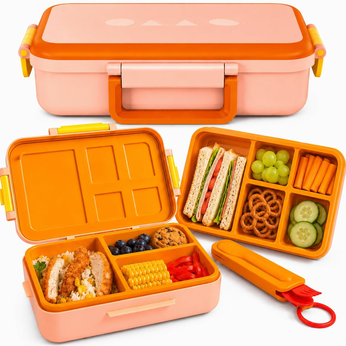 ovve Bento Box for Kids & Cutlery Set – Leakproof Kids Lunch Box, Interchangeable Inserts, BPA-Free, Dishwasher Safe Lunch Containers for School, Preschool, Toddler (Orange)
