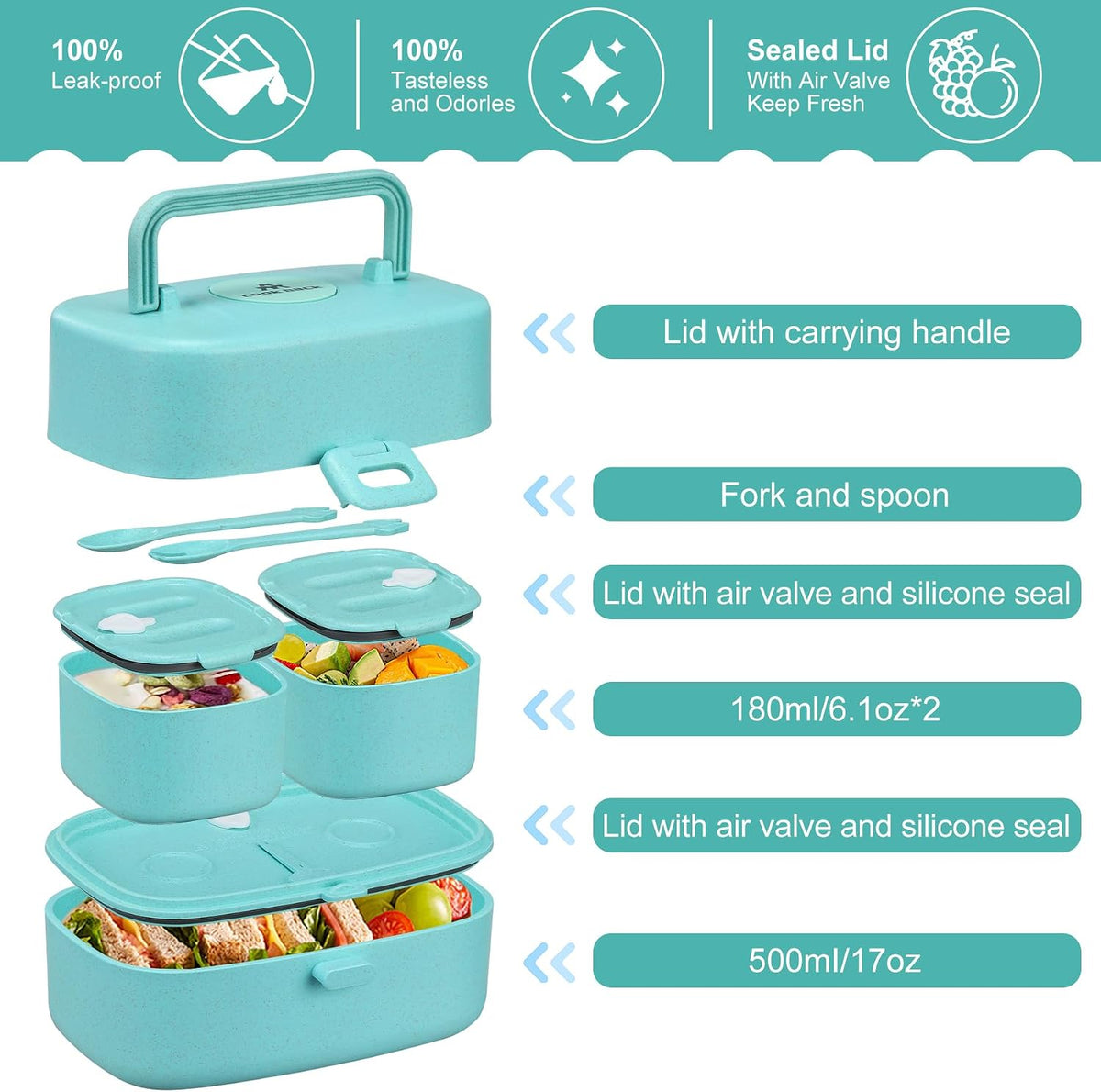 Pawtong Bento Lunch Box with 8oz Soup Thermo, Kids Sustainable Bento Box Leakproof Lunch Food Containers with Lunch Bag, Kids Thermo Insulated Hot Food Jar for School, Trvael (Blue)