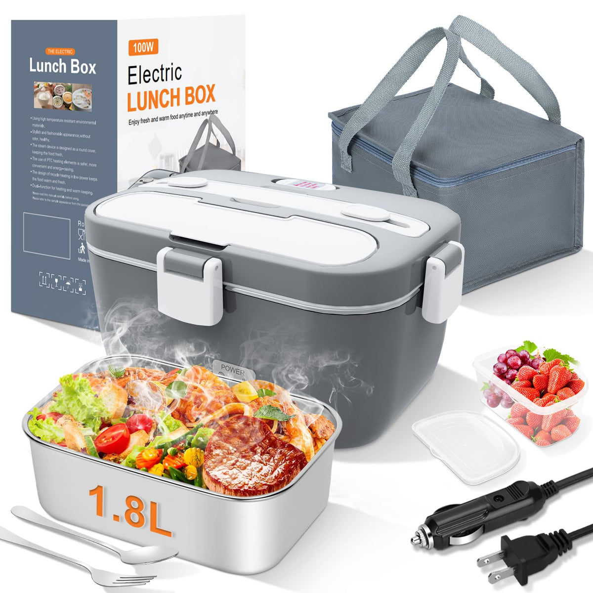 DUPASU Electric Lunch Box Food Warmer, 1.8L Heated Lunch Box for Adults