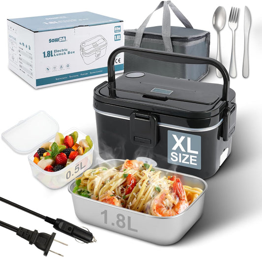1.8L Heated Lunch Box for Men, Portable Food Warmer for Car/Truck/Office