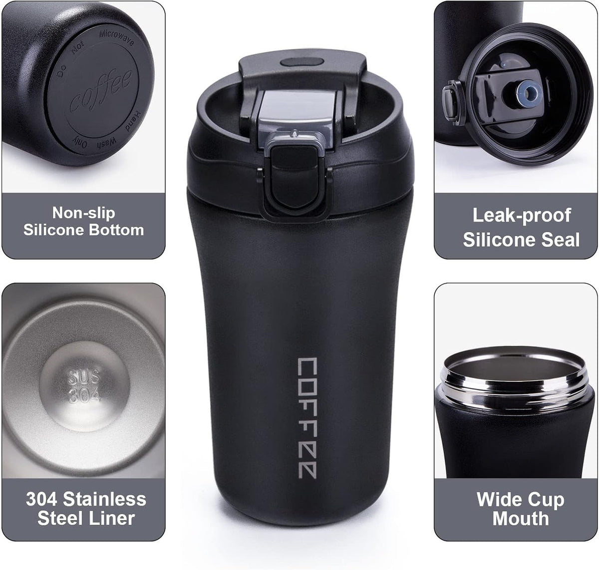 14 oz Travel Coffee Mug, 2 Pack Vacuum Insulated Stainless Steel Tumbler