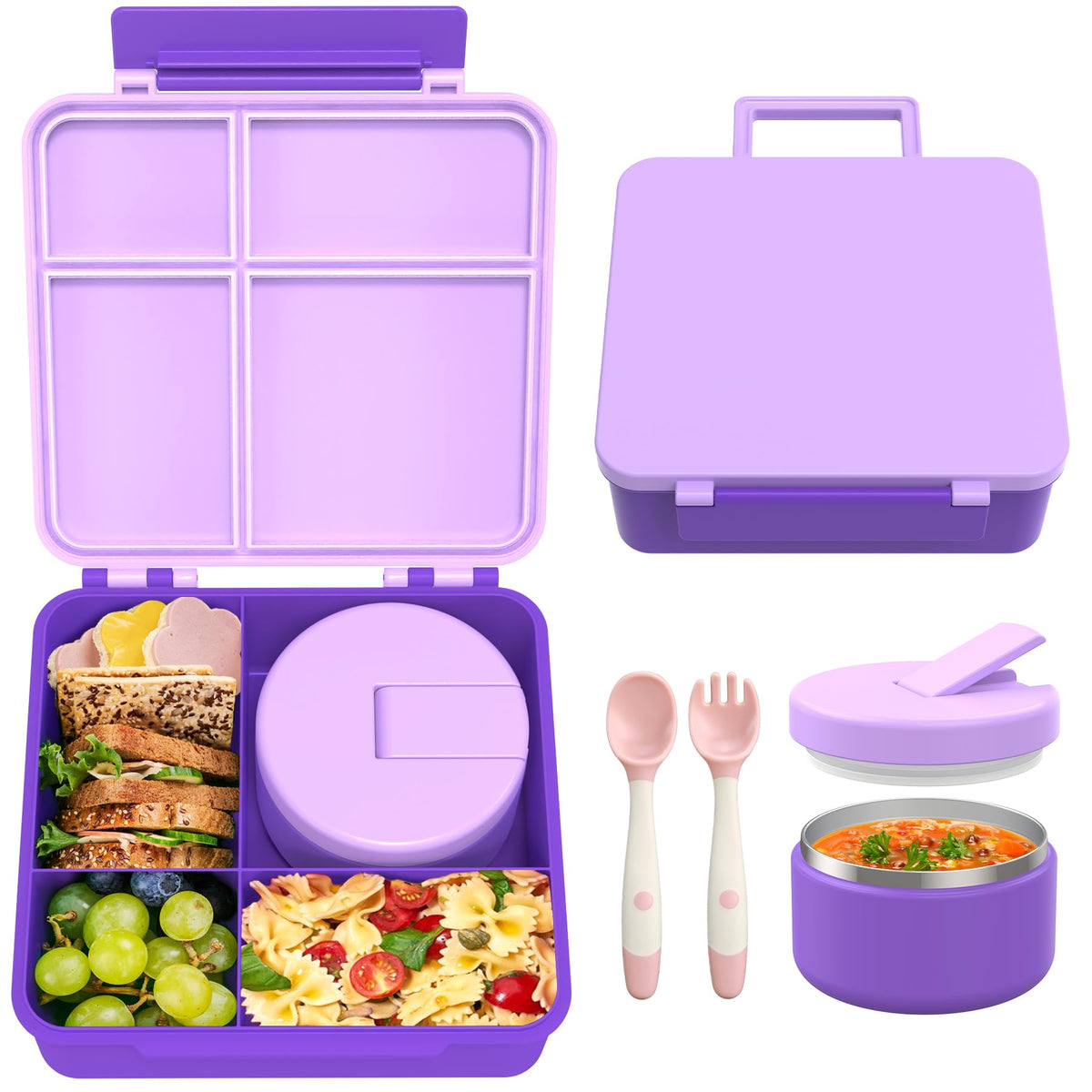 LOHASOK Bento Lunch Box for Kids with 8oz Soup Thermo, Black