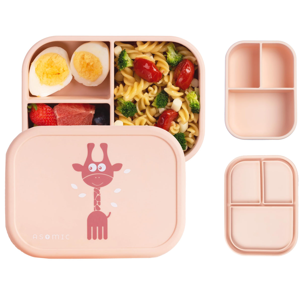 ASOMIC Silicone Bento Box for Toddlers & Kids, 3 Compartments, Crocodile