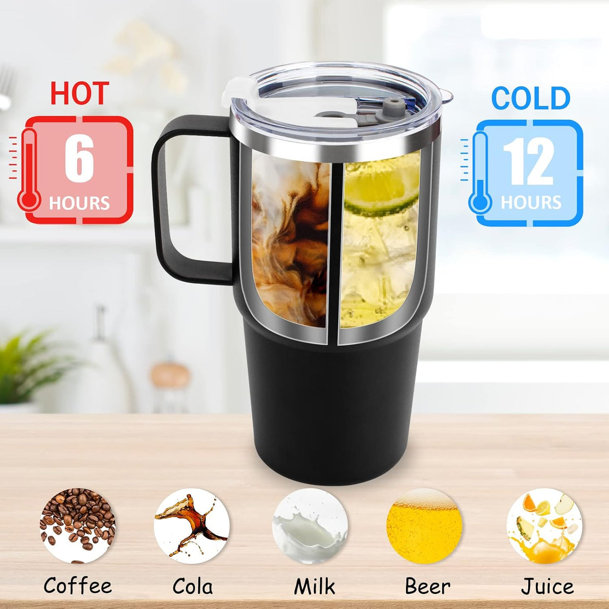 Sursip 24 oz Insulated Tumbler with Handle Lids and Straw
