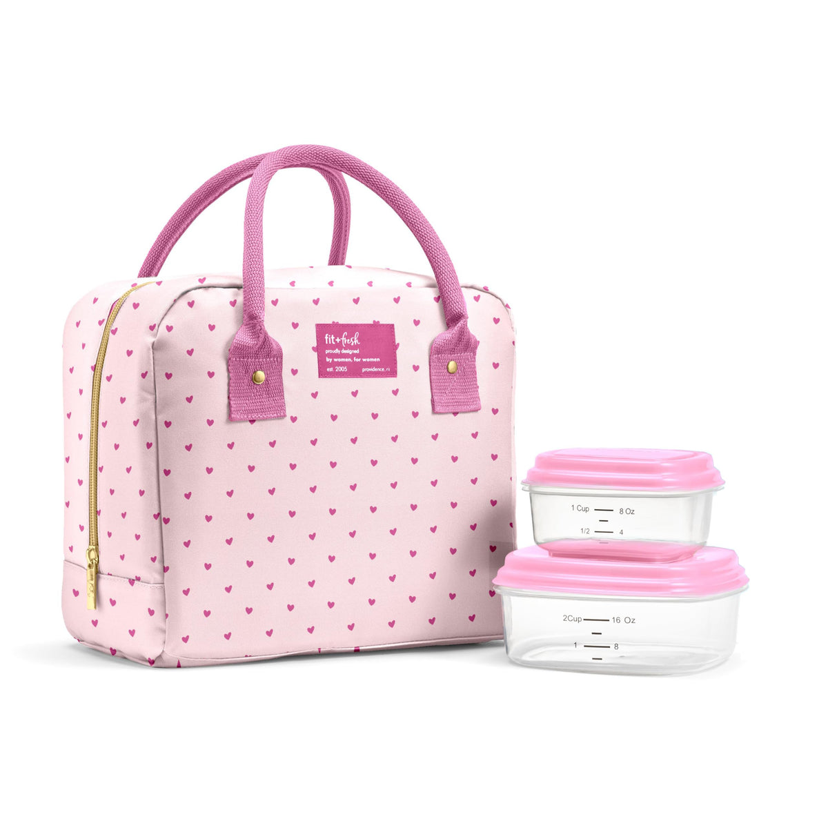 Fit & Fresh Bloomington Lunch Bag for Women - Insulated Large Lunch Box for Work with Containers, Leak-Resistant, Stain-Resistant, Zipper Closure, Feline Fine Ivory