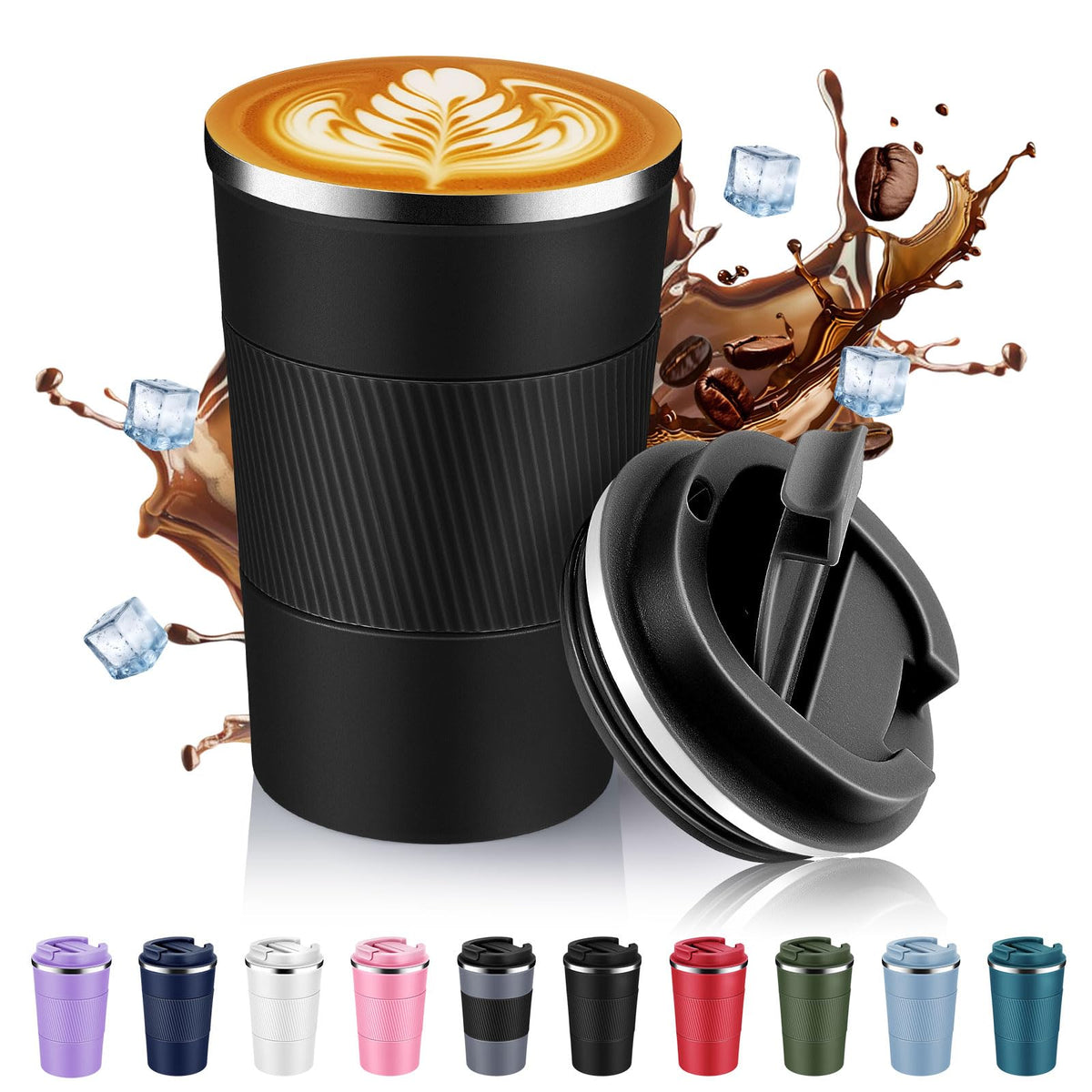 Volhoply 13 oz Stainless Steel Insulated Travel Coffee Cup with Fip Lid,Reusable Double Wall Vacuum Metal Coffee Mug,Portable to Go Leak Proof Cafe Mugs for Hot & Cold Drinks(Pink,1)