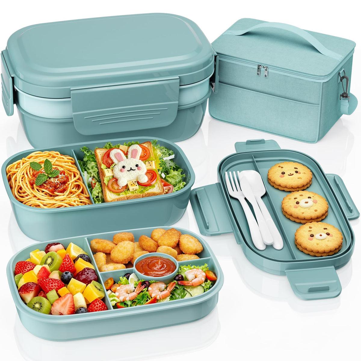 Adults Bento Lunch Box Set with Lunch Bag for Work, Dining Out（Grey）