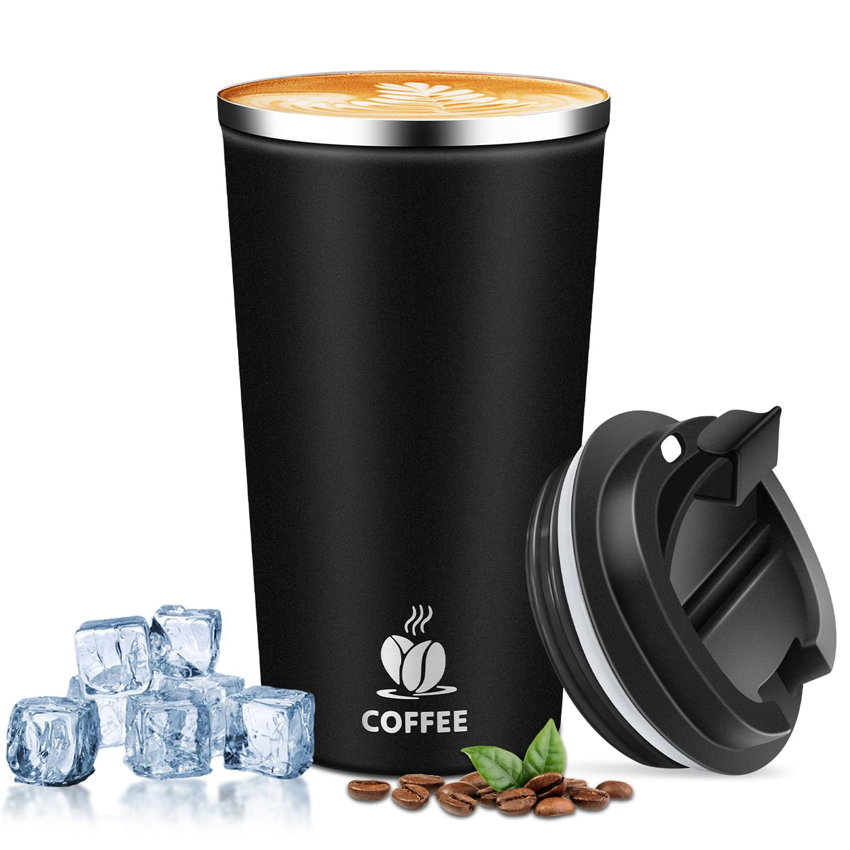 Insulated Travel Coffee Mug Reusable Coffee Tumbler Cup with Flip Lid Leak Proof Spill Proof for Office School Party Camping Hot and Cold Drink,Stainless Steel 17oz (Agave Green)