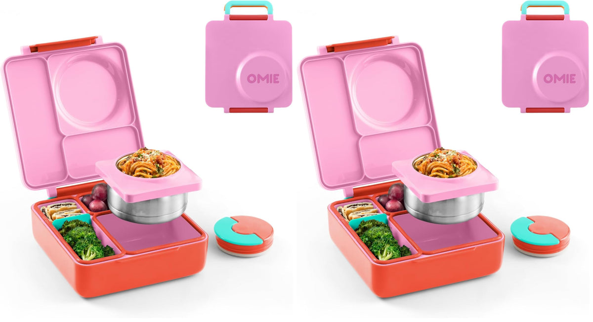 Omie OmieBox Kids Insulated Leakproof Bento Lunch Box with Food Jar (Pink Berry)