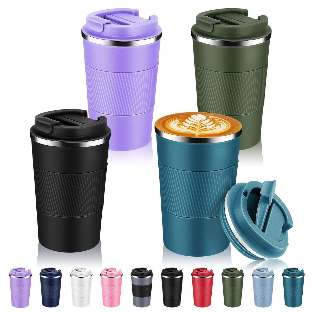 Volhoply 13 oz Stainless Steel Insulated Travel Coffee Cup with Fip Lid,Reusable Double Wall Vacuum Metal Coffee Mug,Portable to Go Leak Proof Cafe Mugs for Hot & Cold Drinks(Pink,1)