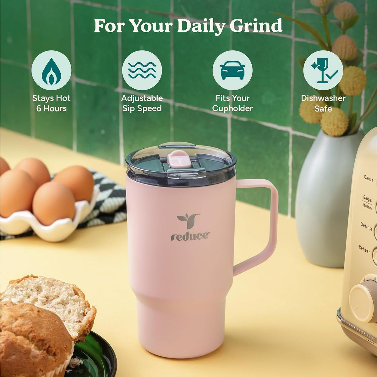 REDUCE Hot1 18 oz Insulated Stainless Steel Mug - Temperature Adjusting Lid