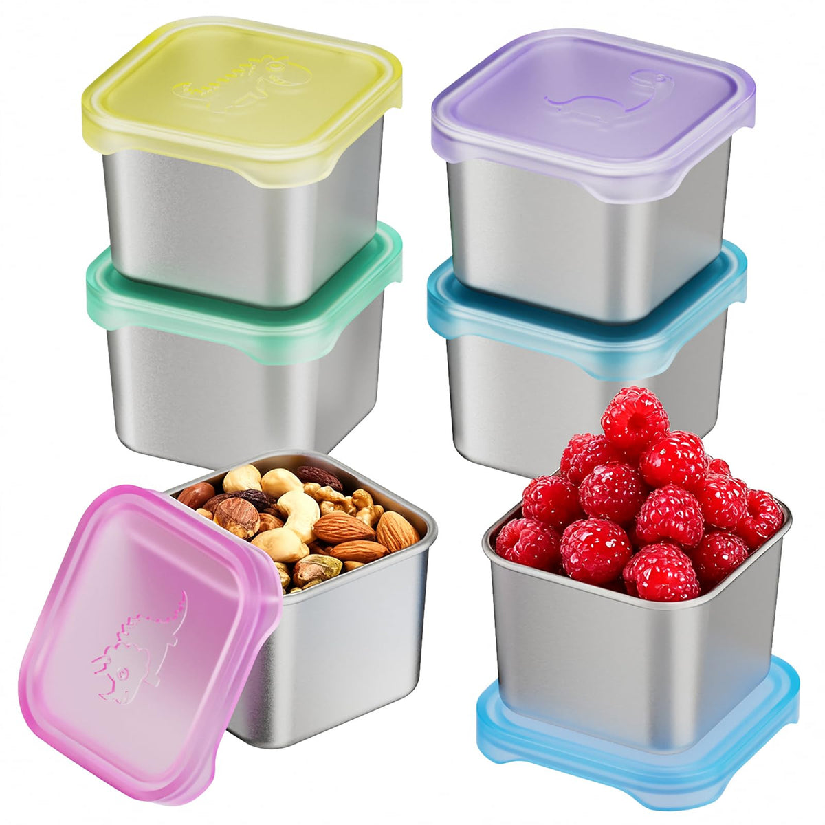 Tanjiae 4Pack 8oz Small (1 CUP) Stainless Steel Snack Containers for Kids | Reusable Easy Open Toddler Snack Containers with Silicone Lids | Stackable Toddler Lunch Box for Daycare, School and Travel