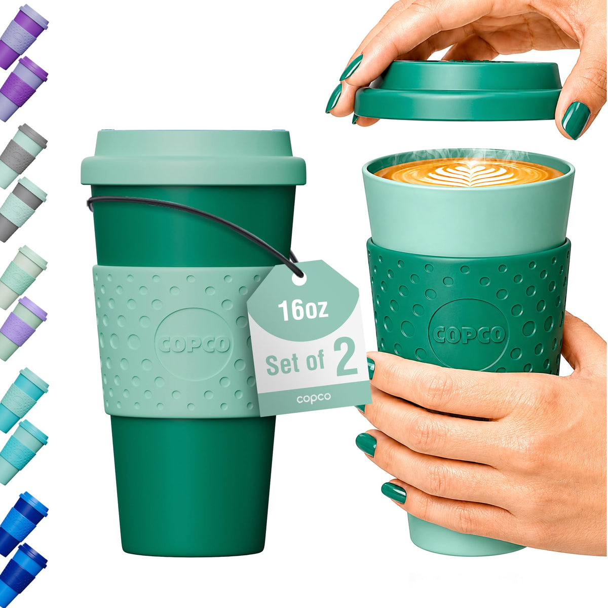 Copco Acadia Travel Mug with Lid, 16 Oz - Aqua & Gray, Set of 2