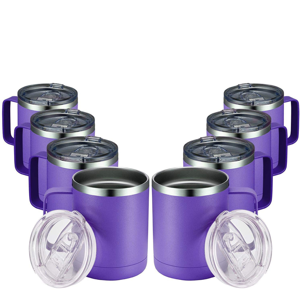 MEWAY 12oz Coffee Mug With Handle and Sliding Lid,Stainless Steel Travel Tumbler Cup with Handle,Double Wall Vacuum Insulated Camping Cup for Hot & Cold Drinks Tea (Lilac,Set of 1)